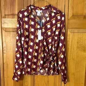 Cupcakes & Cashmere Burgundy and Orange Retro Blouse